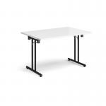 Rectangular folding leg table with black legs and straight foot rails 1200mm x 800mm - white SFL1200-K-WH