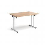 Rectangular folding leg table with silver legs and straight foot rails 1200mm x 800mm - beech SFL1200-S-B