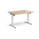 Rectangular folding leg table with silver legs and straight foot rails 1200mm x 800mm - beech SFL1200-S-B