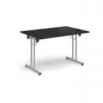 Rectangular folding leg table with silver legs and straight foot rails 1200mm x 800mm - Black SFL1200-S-BK