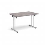 Rectangular folding leg table with silver legs and straight foot rails 1200mm x 800mm - grey oak SFL1200-S-GO