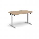 Rectangular folding leg table with silver legs and straight foot rails 1200mm x 800mm - Kendal Oak SFL1200-S-KO