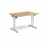 Rectangular folding leg table with silver legs and straight foot rails 1200mm x 800mm - oak SFL1200-S-O