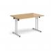 Rectangular folding leg table with silver legs and straight foot rails 1200mm x 800mm - oak SFL1200-S-O