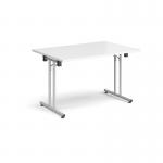 Rectangular folding leg table with silver legs and straight foot rails 1200mm x 800mm - white SFL1200-S-WH
