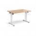 Rectangular folding leg table with white legs and straight foot rails 1200mm x 800mm - beech SFL1200-WH-B