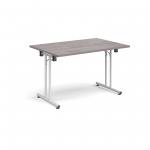 Rectangular folding leg table with white legs and straight foot rails 1200mm x 800mm - grey oak SFL1200-WH-GO