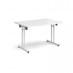 Rectangular folding leg table with white legs and straight foot rails 1200mm x 800mm - white