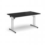 Rectangular folding leg table with chrome legs and straight foot rails 1400mm x 800mm - Black SFL1400-C-BK