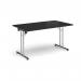 Rectangular folding leg table with chrome legs and straight foot rails 1400mm x 800mm - Black SFL1400-C-BK