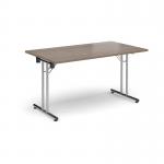 Rectangular folding leg table with chrome legs and straight foot rails 1400mm x 800mm - Barcelona Walnut SFL1400-C-BW