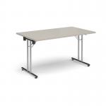 Rectangular folding leg table with chrome legs and straight foot rails 1400mm x 800mm - Light Grey SFL1400-C-LG