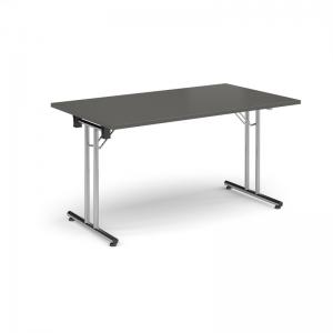 Rectangular folding leg table with chrome legs and straight foot rails