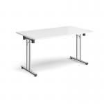 Rectangular folding leg table with chrome legs and straight foot rails 1400mm x 800mm - white SFL1400-C-WH