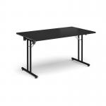 Rectangular folding leg table with black legs and straight foot rails 1400mm x 800mm - Black SFL1400-K-BK