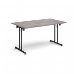 Rectangular folding leg table with black legs and straight foot rails 1400mm x 800mm - grey oak SFL1400-K-GO