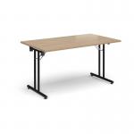 Rectangular folding leg table with black legs and straight foot rails 1400mm x 800mm - Kendal Oak SFL1400-K-KO