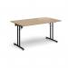 Rectangular folding leg table with black legs and straight foot rails 1400mm x 800mm - Kendal Oak SFL1400-K-KO