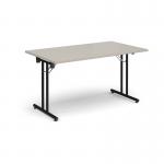 Rectangular folding leg table with black legs and straight foot rails 1400mm x 800mm - Light Grey SFL1400-K-LG