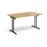 Rectangular folding leg table with black legs and straight foot rails 1400mm x 800mm - oak SFL1400-K-O
