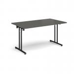 Rectangular folding leg table with black legs and straight foot rails 1400mm x 800mm - Onyx Grey SFL1400-K-OG