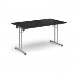 Rectangular folding leg table with silver legs and straight foot rails 1400mm x 800mm - Black SFL1400-S-BK