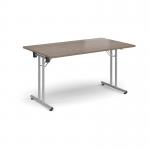 Rectangular folding leg table with silver legs and straight foot rails 1400mm x 800mm - Barcelona Walnut SFL1400-S-BW
