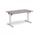 Rectangular folding leg table with silver legs and straight foot rails 1400mm x 800mm - grey oak SFL1400-S-GO