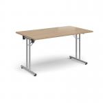 Rectangular folding leg table with silver legs and straight foot rails 1400mm x 800mm - Kendal Oak SFL1400-S-KO