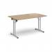 Rectangular folding leg table with silver legs and straight foot rails 1400mm x 800mm - Kendal Oak SFL1400-S-KO