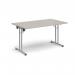 Rectangular folding leg table with silver legs and straight foot rails 1400mm x 800mm - Light Grey SFL1400-S-LG