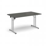Rectangular folding leg table with silver legs and straight foot rails 1400mm x 800mm - Onyx Grey SFL1400-S-OG