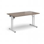Rectangular folding leg table with white legs and straight foot rails 1400mm x 800mm - Barcelona Walnut SFL1400-WH-BW