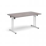 Rectangular folding leg table with white legs and straight foot rails 1400mm x 800mm - grey oak SFL1400-WH-GO