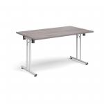 Rectangular folding leg table with white legs and straight foot rails 1400mm x 800mm - grey oak SFL1400-WH-GO