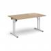 Rectangular folding leg table with white legs and straight foot rails 1400mm x 800mm - Kendal Oak SFL1400-WH-KO