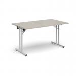 Rectangular folding leg table with white legs and straight foot rails 1400mm x 800mm - Light Grey SFL1400-WH-LG