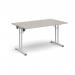 Rectangular folding leg table with white legs and straight foot rails 1400mm x 800mm - Light Grey SFL1400-WH-LG