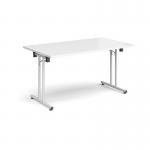 Rectangular folding leg table with white legs and straight foot rails 1400mm x 800mm - white