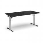 Rectangular folding leg table with chrome legs and straight foot rails 1600mm x 800mm - Black SFL1600-C-BK