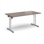 Rectangular folding leg table with chrome legs and straight foot rails 1600mm x 800mm - Barcelona Walnut SFL1600-C-BW