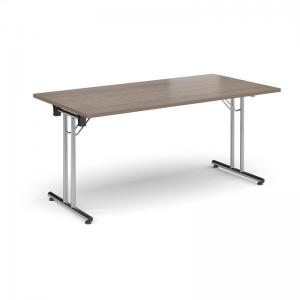 Rectangular folding leg table with chrome legs and straight foot rails