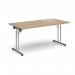 Rectangular folding leg table with chrome legs and straight foot rails 1600mm x 800mm - Kendal Oak SFL1600-C-KO