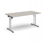 Rectangular folding leg table with chrome legs and straight foot rails 1600mm x 800mm - Light Grey SFL1600-C-LG