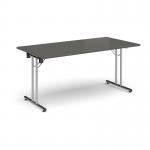 Rectangular folding leg table with chrome legs and straight foot rails 1600mm x 800mm - Onyx Grey SFL1600-C-OG