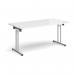 Rectangular folding leg table with chrome legs and straight foot rails 1600mm x 800mm - white SFL1600-C-WH