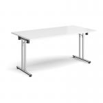 Rectangular folding leg table with chrome legs and straight foot rails 1600mm x 800mm - white SFL1600-C-WH