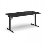 Rectangular folding leg table with black legs and straight foot rails 1600mm x 800mm - Black SFL1600-K-BK