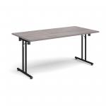 Rectangular folding leg table with black legs and straight foot rails 1600mm x 800mm - grey oak SFL1600-K-GO