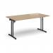Rectangular folding leg table with black legs and straight foot rails 1600mm x 800mm - Kendal Oak SFL1600-K-KO